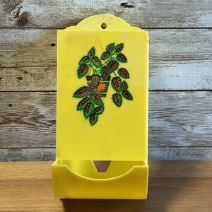 Vintage Retro MCM Plastic Match Box Holder with Plant Yellow Cottage Grandmacore